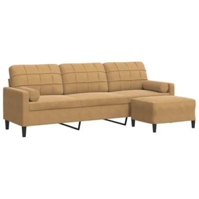 Image de vidaXL Canapé à 3 places avec repose pieds Marron 210 cm Velours3278284