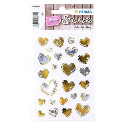 Afbeelding van HERMA 15534 Hartstickers voor meisjes en jongens, zilvergoud, 25 stuks