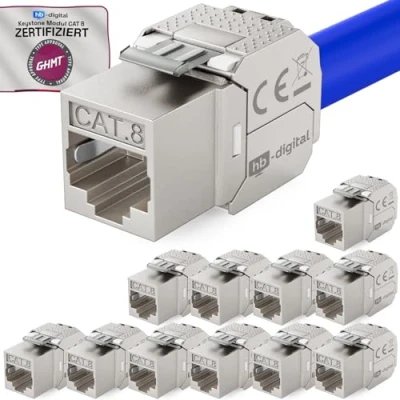 Afbeelding van hb digital 12 x CAT 8.1 Keystone Module Jack Patchkabel 8 2000MHz 40Gbs voor CAT7a CAT7 installatiekabel connector afscherming STP stekker RJ45 netwerk patchpaneel Ethernet