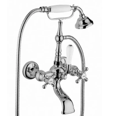 Afbeelding van Badkraan met Handdouche Nostalgisch Sterknoppen Chroom V2030