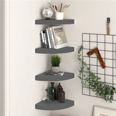 Afbeelding van Hoekschappen zwevend 4 st 25x25x3,8 cm MDF hoogglans grijs