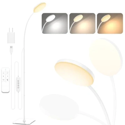 Afbeelding van Mojimdo Staande lamp met afstandsbediening, [3 kleuren en 10 helderheden] Slanke led leeslampen op standaard, flexibele vloerlamp dimmer voor kinderkamer, kantoor, woonkamer