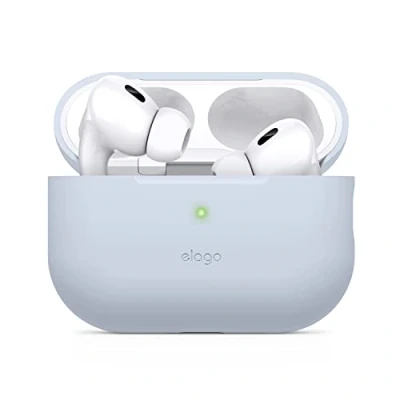 Afbeelding van elago Siliconen hoes compatibel met Apple AirPods Pro 2e generatie, led aan de voorkant, ondersteunt draadloos opladen (lichtblauw)
