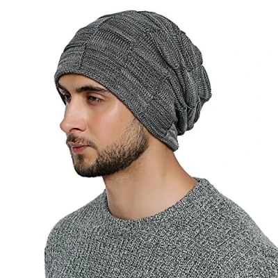 Afbeelding van DonDon Lange wintermuts voor heren met pluche fleece, grijs/wit