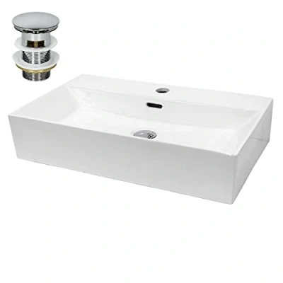 Afbeelding van Wastafel, hoekvorm 515x360x130 mm, wit, keramisch incl. afvoer met overloop