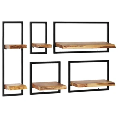 Image de vidaXL Set d&#039;étagères murales 5 pcs Bois d&#039;acacia massif et acier246014
