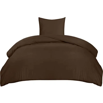 Afbeelding van Utopia Bedding Dekbedovertrekset, dekbedovertrek van zachte microvezel 135 x 200 cm met een kussensloop 80 cm, beddengoedset, bruin