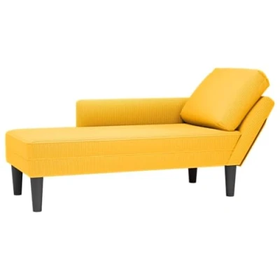 Afbeelding van vidaXL Chaise longue met kussen corduroy stof lichtgeel