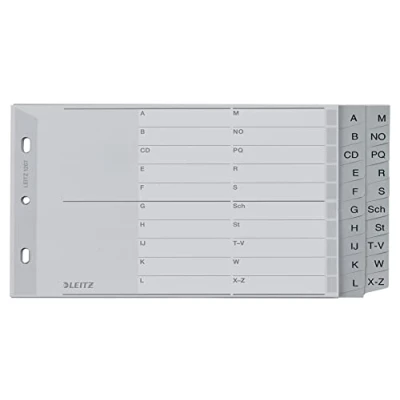 Afbeelding van Leitz A5 tabbladen, kartonnen omslag en 2 x 10 tabbladen van kunststof, alfabetische A L M Z, oversized, grijs, 12670000