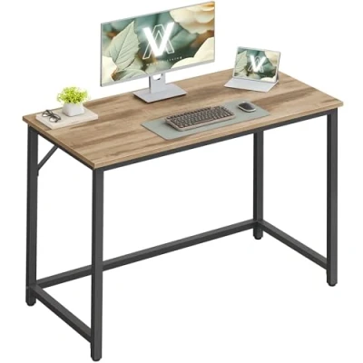 Afbeelding van VASAGLE Computerbureau 100 x 50 76 cm voor kantoor, slaapkamer, woonkamer, camel bruin en inktzwart LWD041K01