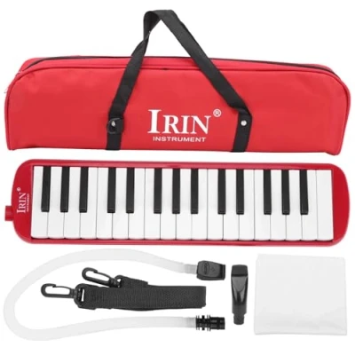 Afbeelding van Melodica Air Pianotoetsenbord met 32 toetsen, luchtpianotoetsenbord voor muziekinstrument, draagtas, kinderen, beginners, Melodica, toetsen volwassenen (rood)
