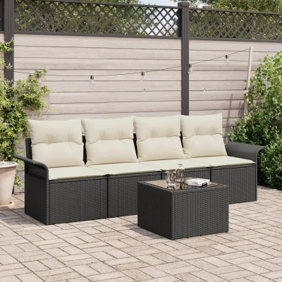 Afbeelding van vidaXL 5 delige tuinbankset met kussens zwart poly rattan