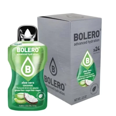 Afbeelding van Bolero Aloë vera kokos 24 x 3 g, suikervrij sappoeder, gezoet met stevia + vitamine C, geschikt voor kinderen, sporters en diabetici, glutenvrij veganistisch