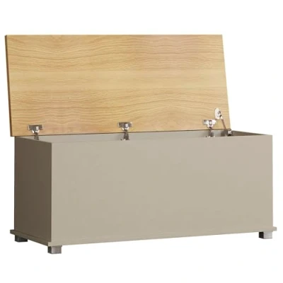 Afbeelding van Vida Designs Arlington Ottoman Opbergkist van hout met deksel, zitting, kruk, vensterbank, dekens, beddengoed, speelgoeddoos, voetensteun, grijs