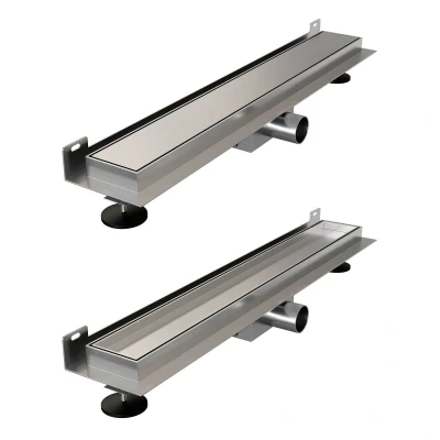 Afbeelding van Brauer Douchegoot 70x7. 5cm muurflens tegelinlegrooster omkeerbaar RVS geborsteld