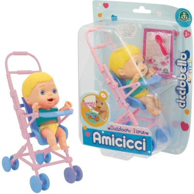 Afbeelding van Cicciobello Vrienden kinderwagen met figuur, kinderwagenhouder, set voor havermout en kleurrijke luier, meisjes vanaf 3 jaar, CC018000, Giochi Preziosi