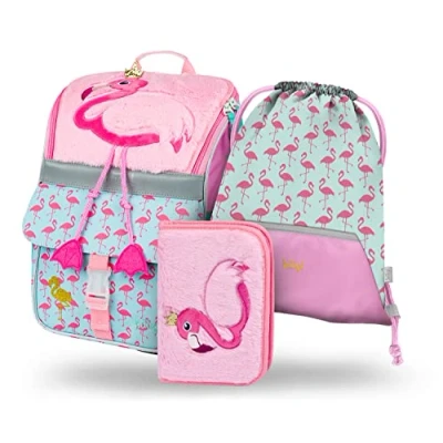 Afbeelding van Baagl Schooltas voor jongens en meisjes, 3 delige set Zippy 1e klas Basisschooltas met borstband Ergonomische schoolrugzak, Roze,