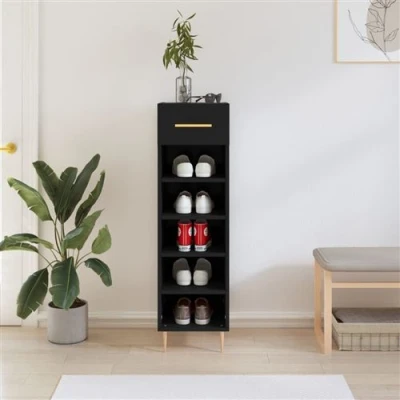 Afbeelding van Schoenenkast 30x35x105 cm bewerkt hout zwart