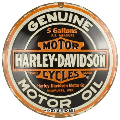 Afbeelding van Rond Metaal Bord 35cm Harley Davidson Genuine Motor Oil