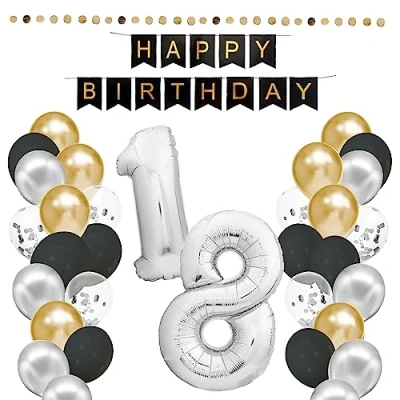 Afbeelding van envami® verjaardagsdecoratie 18e verjaardag mannen vrouwen feestdecoratie ballonnen 18 jaar ballonslinger heren en dames