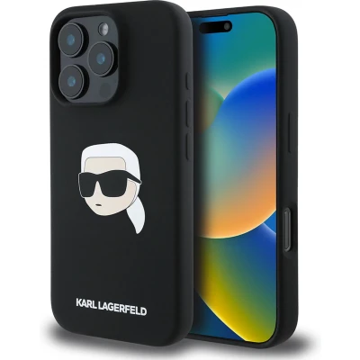 Afbeelding van Karl Lagerfeld Backcase hoesje geschikt voor iPhone 16 Pro Effen Zwart Silicone