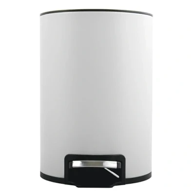 Afbeelding van Spirella Cosmetica emmer 5 liter roestvrij staal met automatische daling en binnenemmer Riku badkamer prullenbak softclose afvalemmer wit