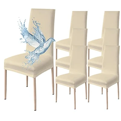 Afbeelding van Stoelhoes met rugleuning, 6 stuks, elastisch, waterdicht, universele maat, afneembaar, wasbaar, voor woonkamer en moderne keuken, beige