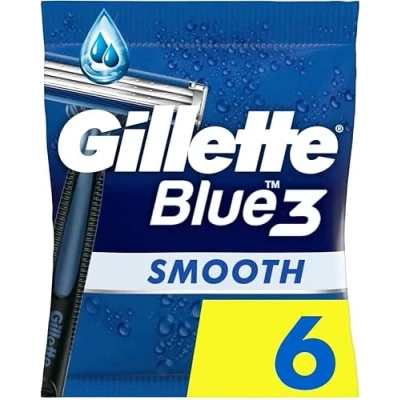 Afbeelding van Gillette Blue3 Smooth Wegwerpmes voor heren, 6 scheermessen met drievoudig lemmet, 40 draaibare kop, lubrastrip ComfortGel technologie