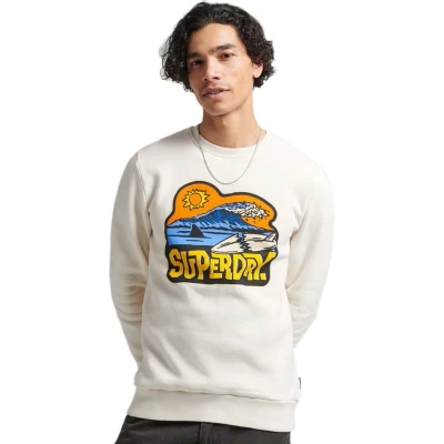 Afbeelding van Superdry Vintage Travel Sticker CREW Sweater, Heren, Maat: Medium, Desert bone off white