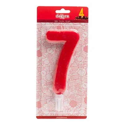 Afbeelding van dekora Enorme kaars, nummer 7, was, oranje, 15 cm
