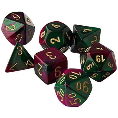Afbeelding van Chessex Gemini Green Purple/gold Polydice Dobbelsteen Set (7 stuks)