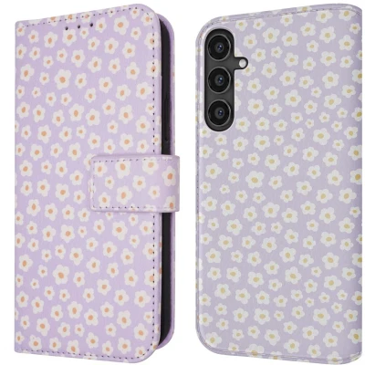 Afbeelding van iMoshion Hoesje Geschikt voor Samsung Galaxy S23 FE Met Pasjeshouder Design Bookcase smartphone Paars / White Daisy