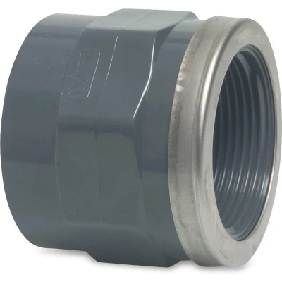 Afbeelding van Draadsok PVC U 50 mm x 1 1/2 inch lijmmof binnendraad 16 bar grijs type versterkt