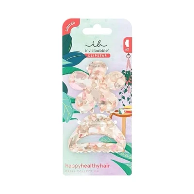 Afbeelding van invisibobble Clipstar M Oasis Refreshed Bloom Lot de 2 barrettes à cheveux 1 x forme fleur &amp; design classique dans des tons beige doux et rose Look tendance, maintien sûr, sains