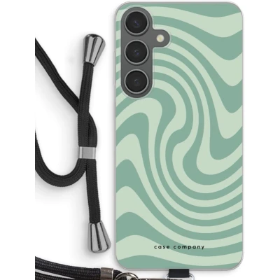 Afbeelding van Case Company® hoesje met Koord geschikt voor Samsung Galaxy S24 Plus Swirl Groen Telefoonhoesje Zwart Bescherming aan alle Kanten en Over de Schermrand