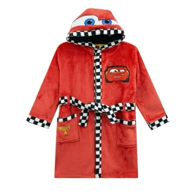 Afbeelding van Disney Cars badjas voor kinderen, jongens met capuchon, Lightning McQueen nachtkleding, 18 maanden tot 8 jaar, Rood