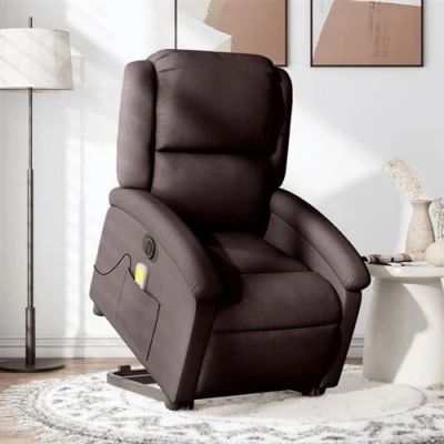 Afbeelding van VidaXL, Massagestoelen, Elektrische massagestoel met sta op hulp donkerbruine stof
