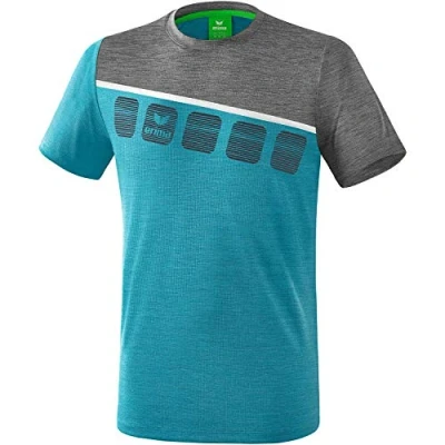 Afbeelding van Erima 5 C T shirt oriental blue melange/grey melange/wit 34 / S