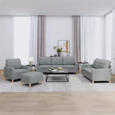 Afbeelding van vidaXL 4 delige Loungeset met kussens stof lichtgrijs