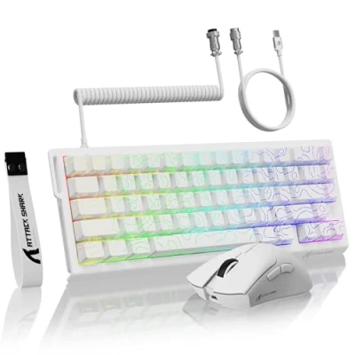 Afbeelding van MAMBASNAKE ATTACK SHARK X68 HE à Déclenchement Rapide Clavier, Souris R1 et Câble Spiralé 8 KHz, Précision RT 0,01 mm, Clavier Magnétique Filaire de Jeu Sans Fil R1, pour PC/Mac Blancs