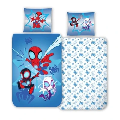 Afbeelding van Flanellen beddengoed, 135 x 200 cm, voor meisjes en jongens, Spidey &amp; Friends, zacht, behaaglijk, de winter, 1 kussensloop 80 cm dekbedovertrek 100% katoen