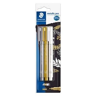 Image de 3 marqueurs à encre métallique or argent blanc Staedtler