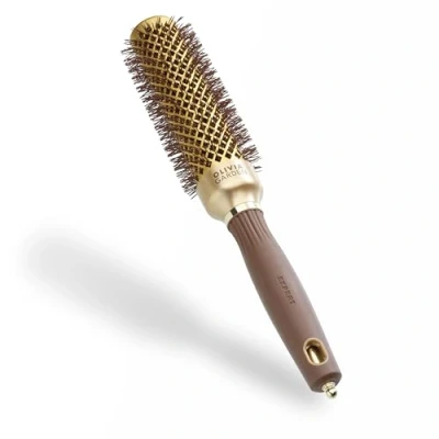 Image de Olivia Garden Expert Blowout Speed Doré &amp; Brun 35 Brosse ronde en céramique avec un barrilet extra long pour des brushings 25% plus rapides