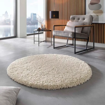 Afbeelding van Hoogpolig Vloerkleed Effen Shaggy Prime Crème 120 Cm Rond