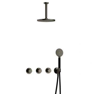 Afbeelding van Hotbath Cobber Regendoucheset IBS70 Verouderd ijzer Ronde handdouche 20cm Hoofddouche 15cm Plafondbuis Handouche met wandhouder