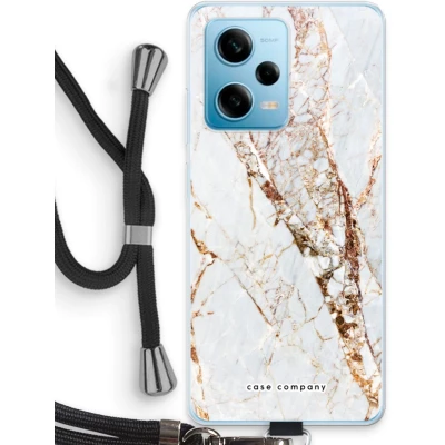 Afbeelding van Case Company® hoesje met Koord geschikt voor Xiaomi Redmi Note 12 Pro 5G Goud marmer Telefoonhoesje Zwart Bescherming aan alle Kanten en Over de Schermrand