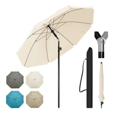 Afbeelding van WOLTU Parasol, uv bestendig, waterdicht, in hoogte verstelbaar, opvouwbaar tot 45 C, zonwering voor balkon, terras, strand, tuin, rond, φ175 cm, beige