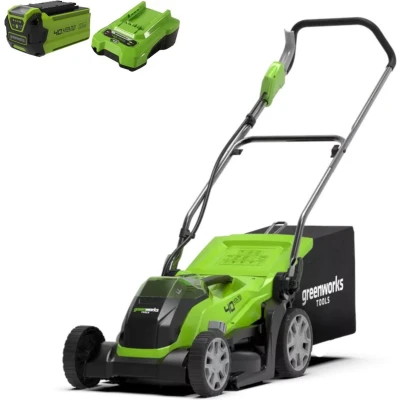 Afbeelding van Greenworks Grasmaaier 40V Inclusief Accu en Lader 35 cm Snijbreedte 40 Liter Grasopvangbak 5 Maaihoogtes Mulchen Achteropvang Groen