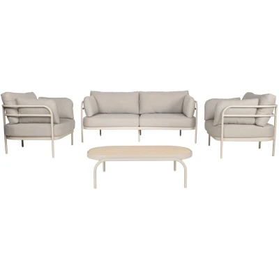 Afbeelding van Zuiver Vista Tuin Loungeset bank + tafel 2 fauteuils Beige}