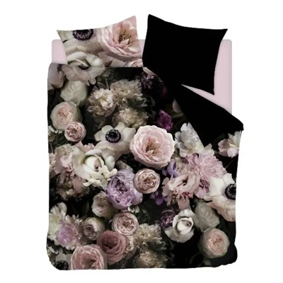 Afbeelding van Snoozing Peony Flanel Dekbedovertrek Tweepersoons 200x200/220 cm Zwart